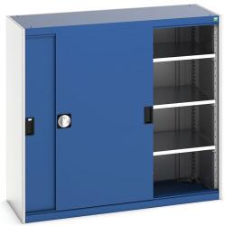 bott Műhelyszekrény tolóajtókkal, 120 x 130 x 52, 5 cm, 3 polccal, szürke-kék