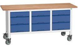 bott Verso Storage mobil műhelyasztal, 175 x 60 x 83 cm, multiplex, 9 fiókos, szürke-kék