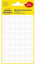 Avery Zweckform kerek öntapadós címke, papír, átmérő: 12 mm, fehér