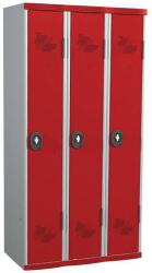 Acial hegesztett öltözőszekrény, 3 rekeszes, 300 mm, forgóretesszel, szürke/piros