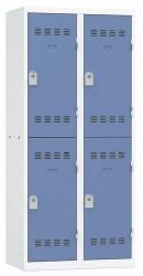 Vinco hegesztett öltözőszekrény, 2 oszlopban 4 rekesszel, 400 mm, hengerzárral, szürke/kék