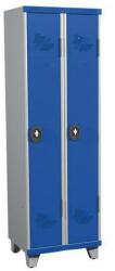 Acial hegesztett öltözőszekrény, 2 rekeszes, 300 mm, lábakon, forgóretesszel, szürke/kék