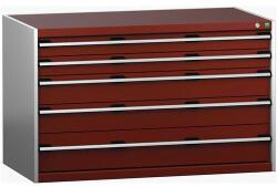 bott Műhely fiókos szekrény Bott Cubio 200, 80 x 130 x 75 cm, 5 fiókos, szürke-piros