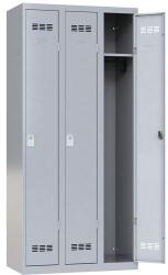 Vinco hegesztett öltözőszekrény, 3 rekeszes, 300 mm, hengerzárral, fehér alumínium/fehér alumínium