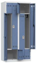 Vinco hegesztett öltözőszekrény, Z-ajtóval, 4 rekesszel, hengerzárral, szürke/kék