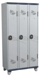 Acial hegesztett öltözőszekrény, 3 rekeszes, 300 mm, lábakon, hengerzárral, szürke/szürke