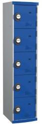 Acial hegesztett öltözőszekrény, 1 oszlopban 5 rekesszel, 400 mm, számkódos zárral, szürke/kék