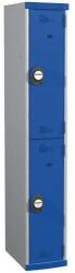 Acial hegesztett öltözőszekrény, 2 rekeszes, 300 mm széles, számkódos zárral, szürke/kék
