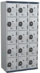 Acial hegesztett öltözőszekrény, 3 oszlopban 15 rekesszel, 300 mm, hengerzárral, szürke/szürke