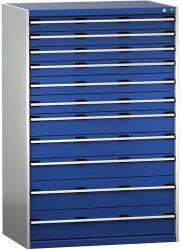 bott Műhely fiókos szekrény Bott Cubio 200, 160 x 105 x 75 cm, 11 fiókos, szürke-kék