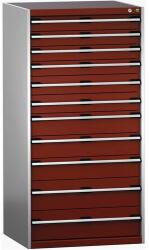 bott Műhely fiókos szekrény Bott Cubio 200, 160 x 80 x 75 cm, 11 fiókos, szürke-piros