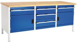 bott Műhelyasztal Bott Cubio Tároló, 84 x 200 x 75 cm, 2 szekrény, 5 fiók, multiplex, szürke-kék