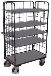 Cordes Polcos kocsi 3 hálós fallal, 5 polccal, 500 kg-ig, 119 x 62, 5 x 182 cm, szürke