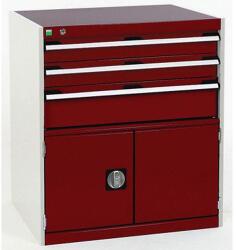 bott Műhely fiókos szekrény Bott Cubio, 90 x 80 x 75 cm, 3 fiók, 1 szekrény, szürke-piros