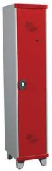 Acial hegesztett öltözőszekrény válaszfallal, 1 rekeszes, 400 mm, lábakon, forgóretesszel, szürke/piros