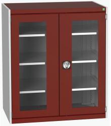 bott Műhelyszekrény átlátszó ajtókkal Bott Cubio, 120 x 105 x 65 cm, 3 polccal, szürke-piros