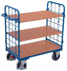 Variofit Polcos kocsi fogantyúval és hálós oldalakkal, 500 kg-ig, 3 polcos, 122 x 118, 5 x 62 cm, kék