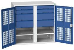 bott Verso fém karbantartó szekrény, drótajtó, 100 x 105 x 55 cm, 2 polc, 8 fiók, szürke-kék - manutan - 776 465 Ft