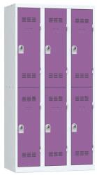 Vinco hegesztett öltözőszekrény, 3 oszlopban 6 rekesszel, 300 mm, forgóretesszel, szürke/lila