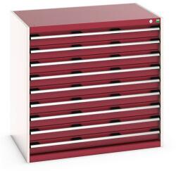 bott Műhely fiókos szekrény Bott Cubio 200, 100 x 105 x 75 cm, 9 fiókos, szürke-piros