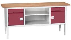 bott Verso műhelyasztal, állítható magasságú, 83-93 x 200 x 60 cm, multiplex, 2 fiók, 1 polc, 2 szekrény, szürke-piros