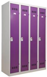 Vinco hegesztett öltözőszekrény, 4 rekeszes, 300 mm, forgóretesszel, szürke/lila