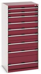 bott Műhely fiókos szekrény Bott Cubio, 160 x 80 x 65 cm, 9 fiókos, szürke-piros