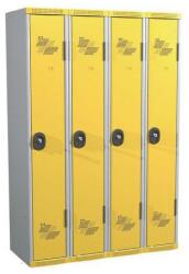 Acial hegesztett öltözőszekrény, 4 rekeszes, 300 mm, hengerzárral, szürke/sárga