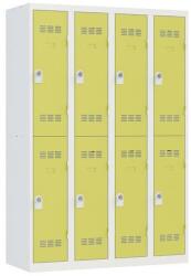 Vinco hegesztett öltözőszekrény, 4 oszlopban 8 rekesszel, 300 mm, forgóretesszel, szürke/zöld
