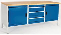 bott Műhelyasztal Bott Cubio Tároló, 84 x 200 x 75 cm, 2 szekrény, 3 fiók, linóleum, szürke-kék