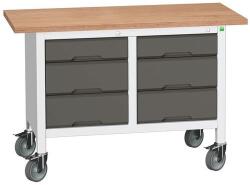 bott Mobil műhelyasztal Bott Verso Storage, 125 x 60 x 83 cm, multiplex, 6 fiókos, szürke-antracit