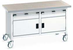 bott Cubio Storage mobil műhelyasztal, 84 x 150 x 75 cm, 2 fiók, 2 szekrény, linóleum, szürke-szürke
