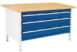 bott Műhelyasztal Bott Cubio Tároló, 84 x 150 x 75 cm, 3 fiókos, multiplex, szürke-kék