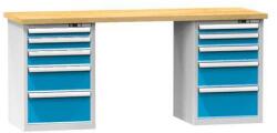POLAK Műhelyasztal KOMBI OB5825, 2500 x 800 x 890 mm, BÜKK, szürkéskék