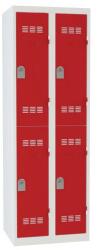 Vinco hegesztett öltözőszekrény, 2 oszlopban 4 rekesszel, 300 mm, hengerzárral, szürke/piros