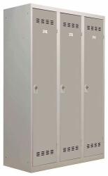 Vinco hegesztett öltözőszekrény válaszfallal, 3 rekeszes, 400 mm, forgóretesszel, szürke/szürke