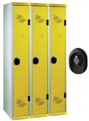 Acial hegesztett öltözőszekrény, 3 rekeszes, 300 mm, forgóretesszel, szürke/sárga