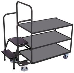 Variofit Polcos kocsi lépcsővel, 250 kg-ig, 3 polcos, szürke