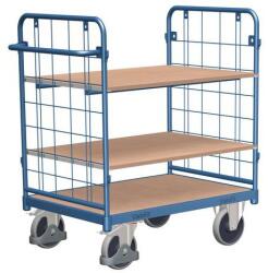 Variofit Polcos kocsi fogantyúval és hálós oldalakkal, 500 kg-ig, 3 polcos, 122 x 138, 5 x 82 cm, kék