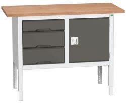 bott Verso műhelyasztal, állítható magasságú, 83-93 x 125 x 60 cm, multiplex, 3 fiók, 1 szekrény, szürke-antracit