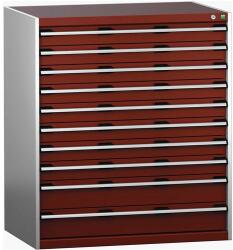 bott Műhely fiókos szekrény Bott Cubio 200, 120 x 105 x 75 cm, 10 fiókos, szürke-piros