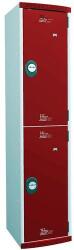 Acial hegesztett öltözőszekrény, 2 rekeszes, 400 mm széles, szürke/piros, számkódos zárral