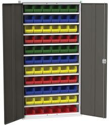 bott Verso szekrény dobozokkal, 200 x 105 x 35 cm, 10 polc, 66 doboz, szürke-antracit