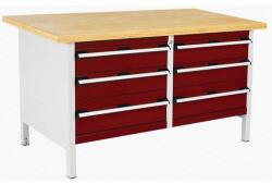 bott Műhelyasztal Bott Cubio Tároló, 84 x 150 x 75 cm, 6 fiókos, multiplex, szürke-piros