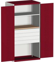 bott Fiókos műhelyszekrény Bott Cubio, multiplex, 200 x 130 x 65 cm, 1 polc, 4 fiók, szürke-piros