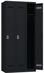 Vinco hegesztett öltözőszekrény, 3 rekeszes, 300 mm, forgóretesszel, fekete/fekete