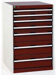 bott Műhely fiókos szekrény Bott Cubio, 100 x 65 x 65 cm, 7 fiókos, szürke-piros