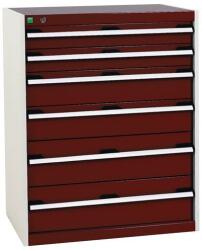bott Műhely fiókos szekrény Bott Cubio, 100 x 80 x 52, 5 cm, 6 fiókos, szürke-piros