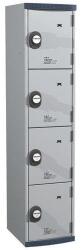 Acial hegesztett öltözőszekrény, 1 oszlopban 4 rekesszel, 400 mm, számkódos zárral, szürke/szürke