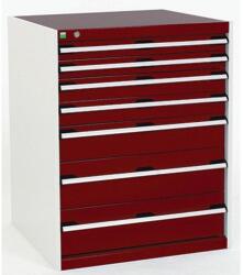 bott Műhely fiókos szekrény Bott Cubio, 100 x 80 x 75 cm, 7 fiókos, szürke-piros